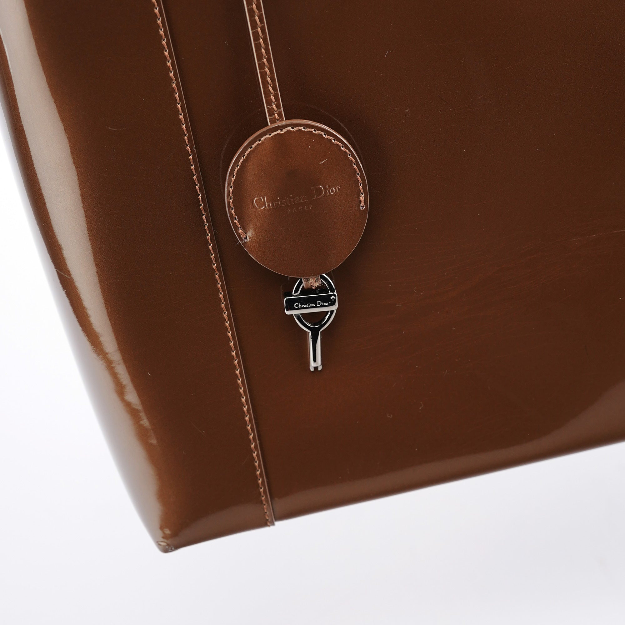 Brown Patent Leather Lady Dior Tote Bag