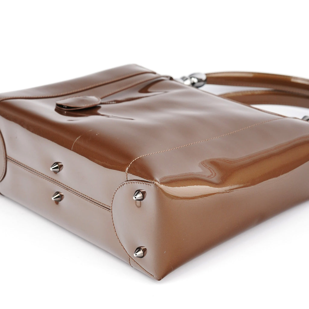 Brown Patent Leather Lady Dior Tote Bag