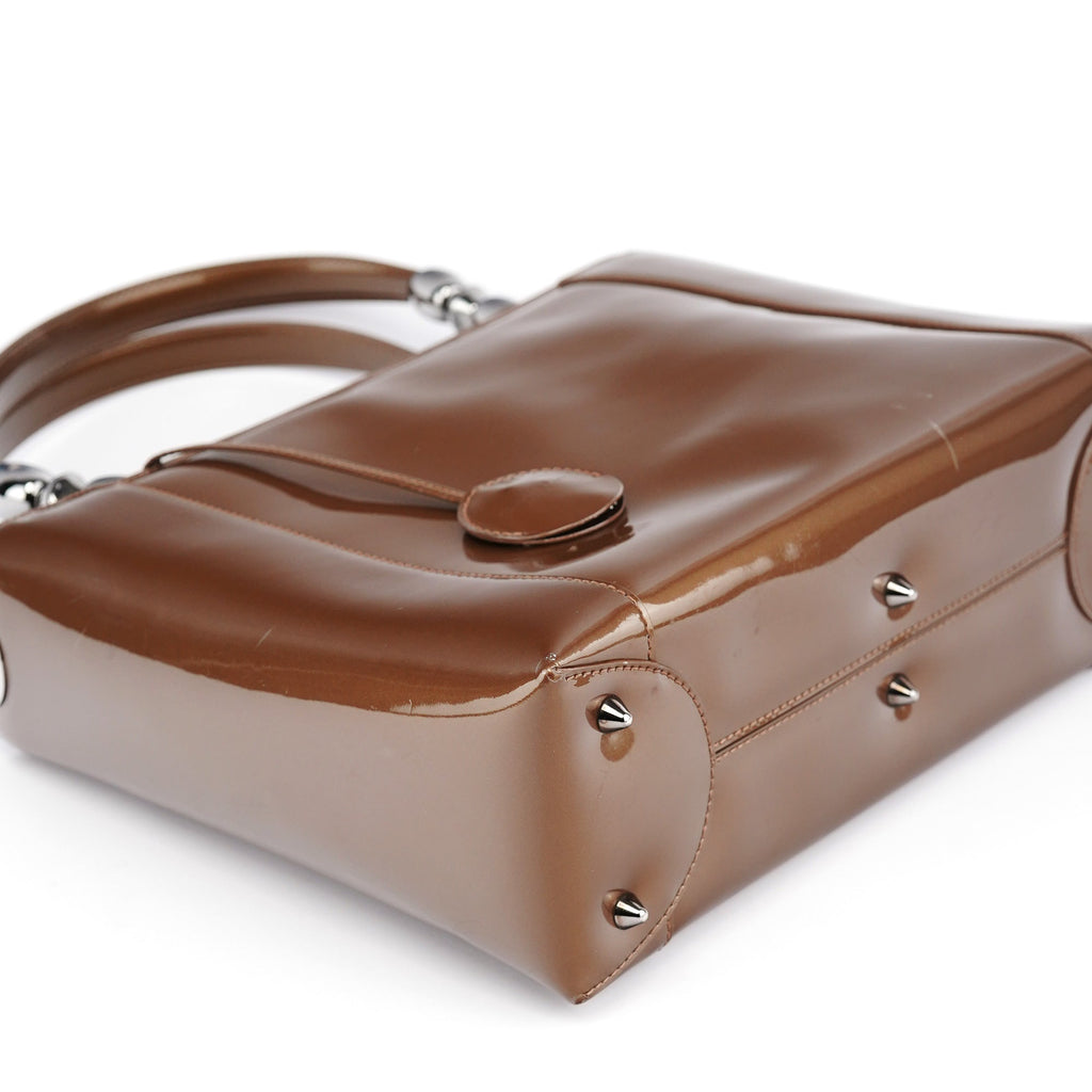 Brown Patent Leather Lady Dior Tote Bag