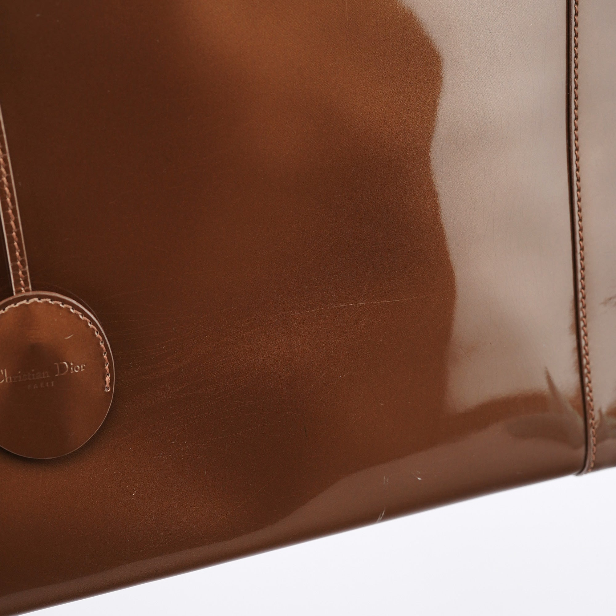 Brown Patent Leather Lady Dior Tote Bag