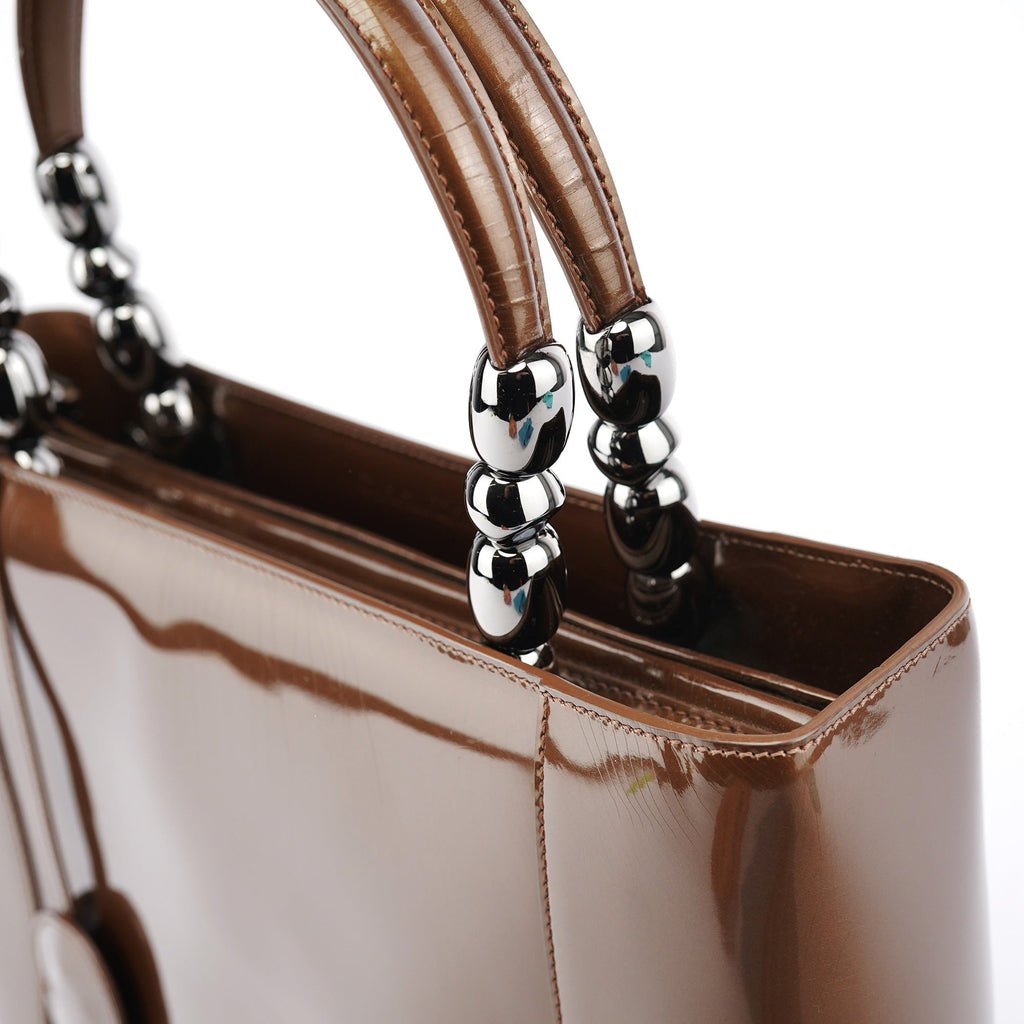 Brown Patent Leather Lady Dior Tote Bag