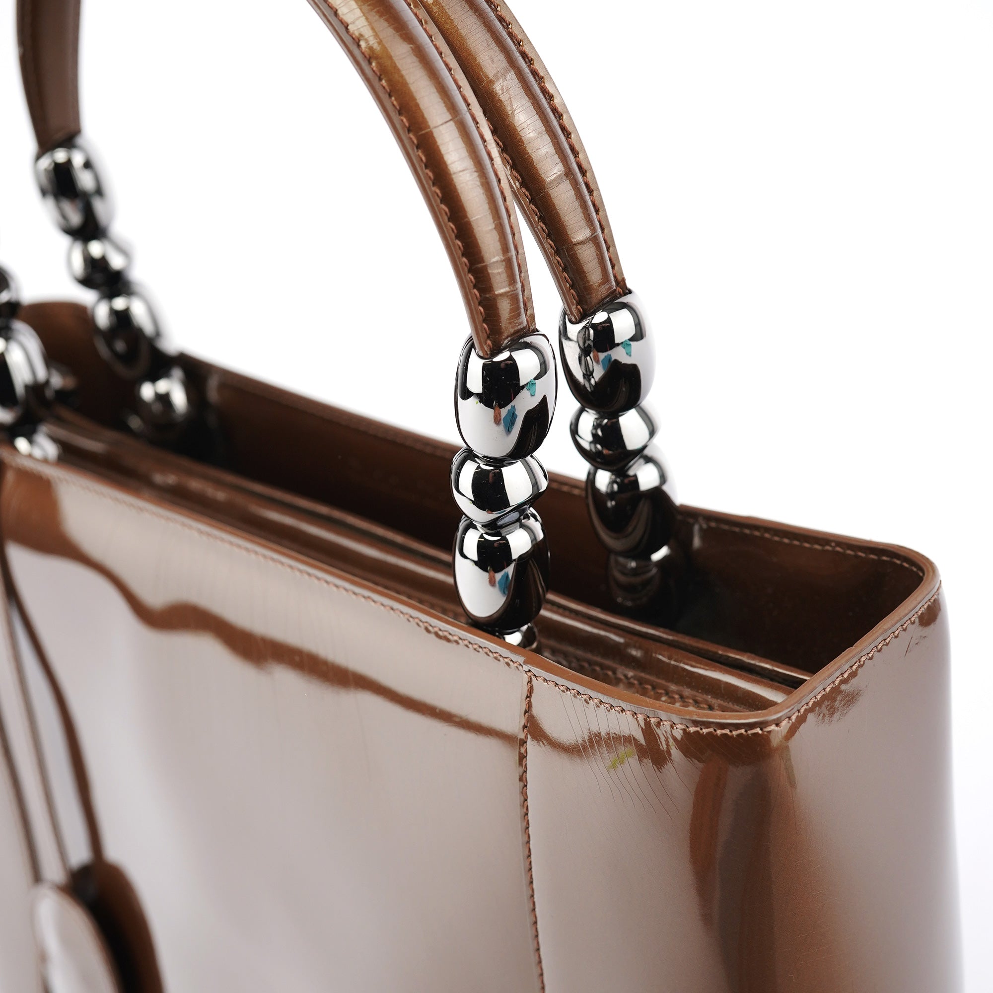 Brown Patent Leather Lady Dior Tote Bag