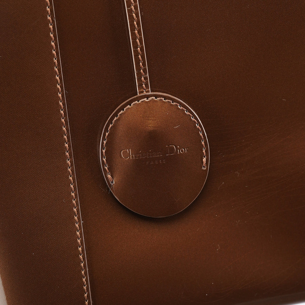 Brown Patent Leather Lady Dior Tote Bag