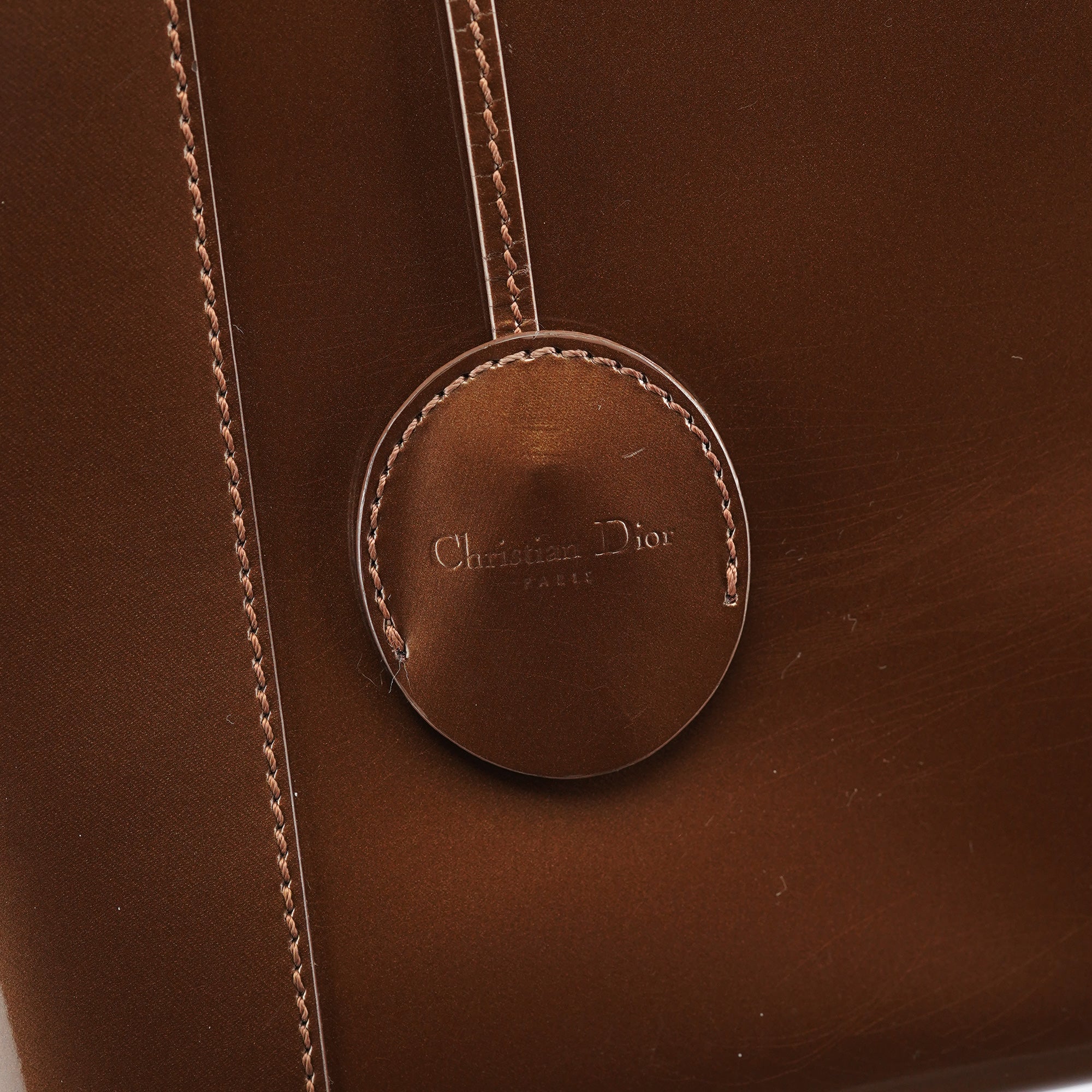 Brown Patent Leather Lady Dior Tote Bag