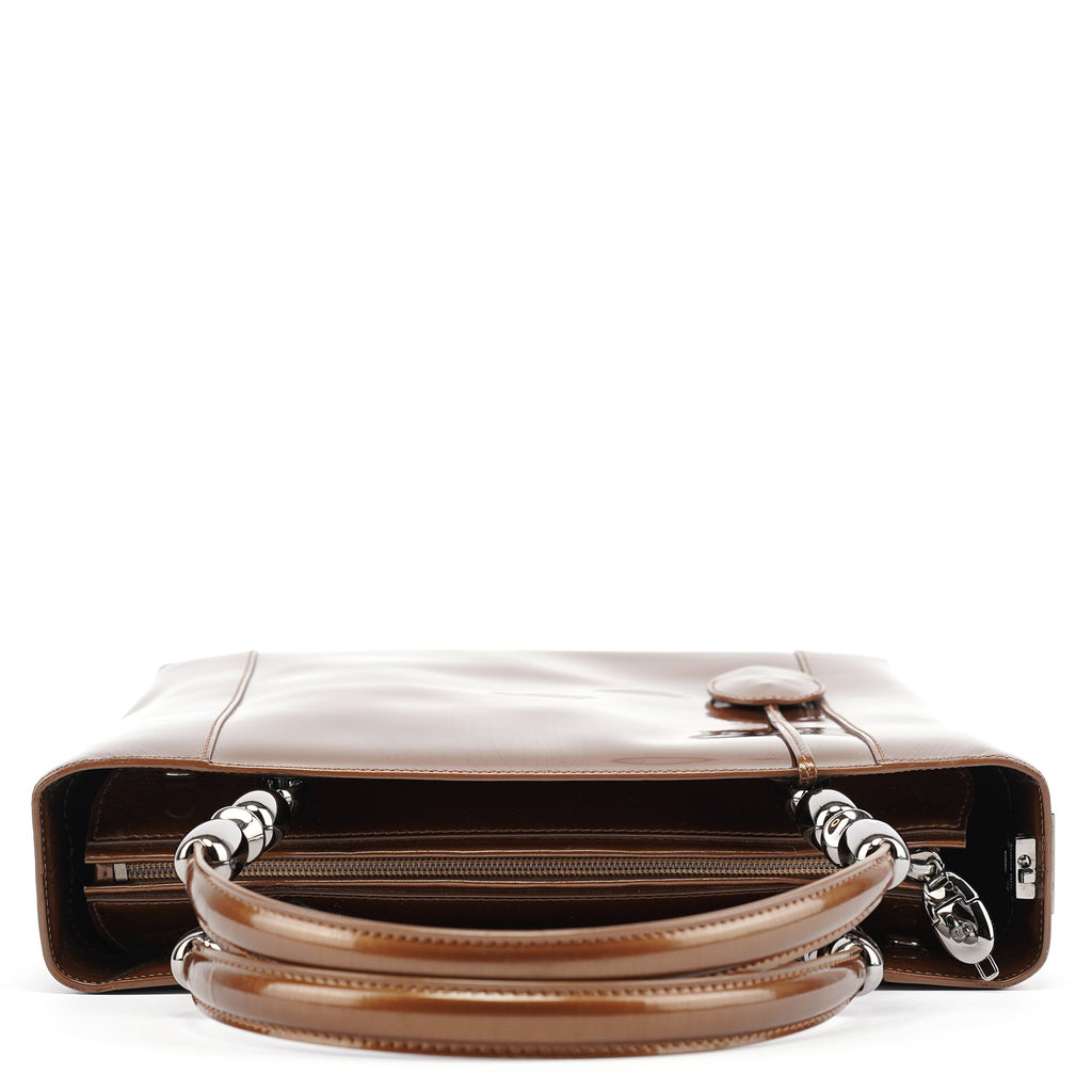 Brown Patent Leather Lady Dior Tote Bag