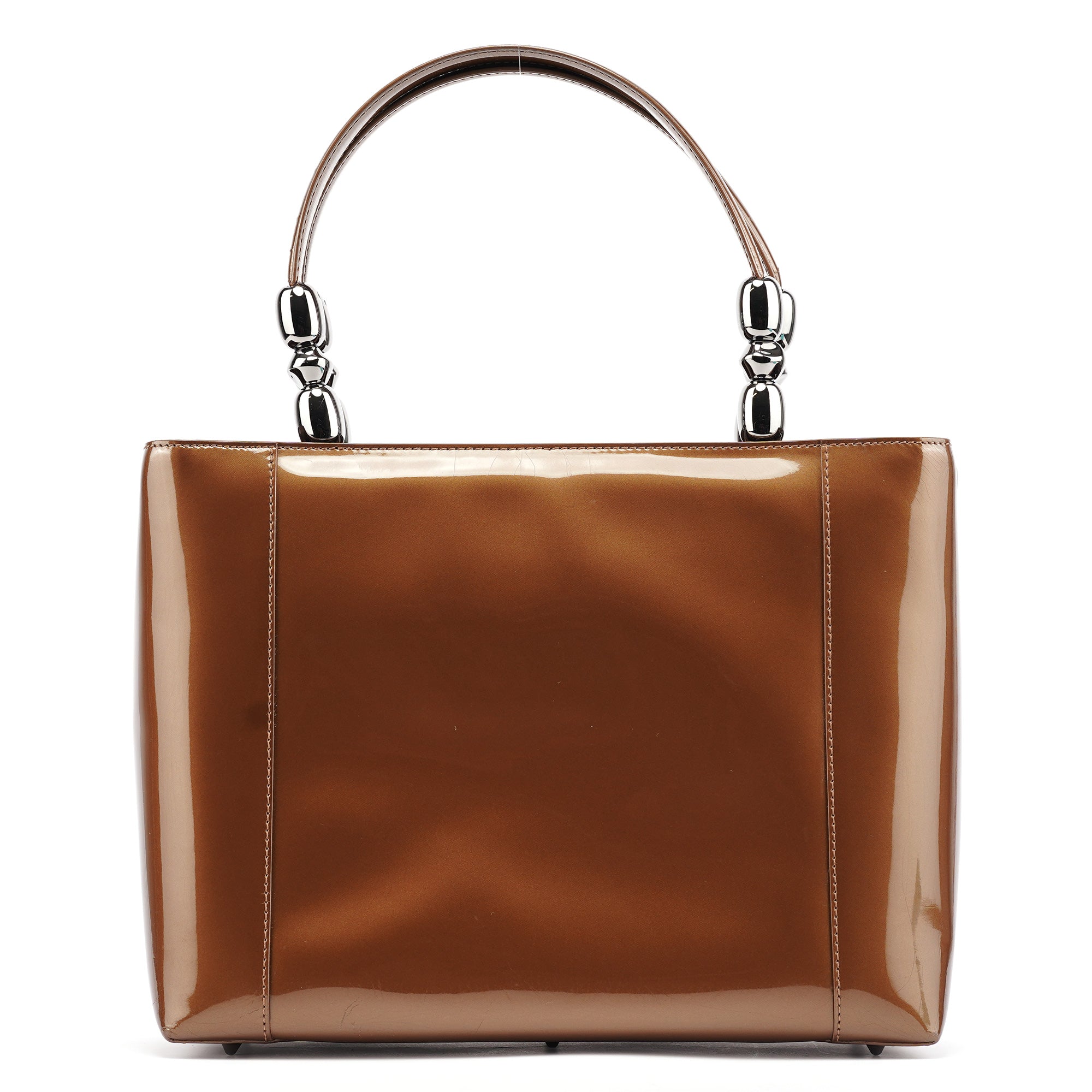 Brown Patent Leather Lady Dior Tote Bag