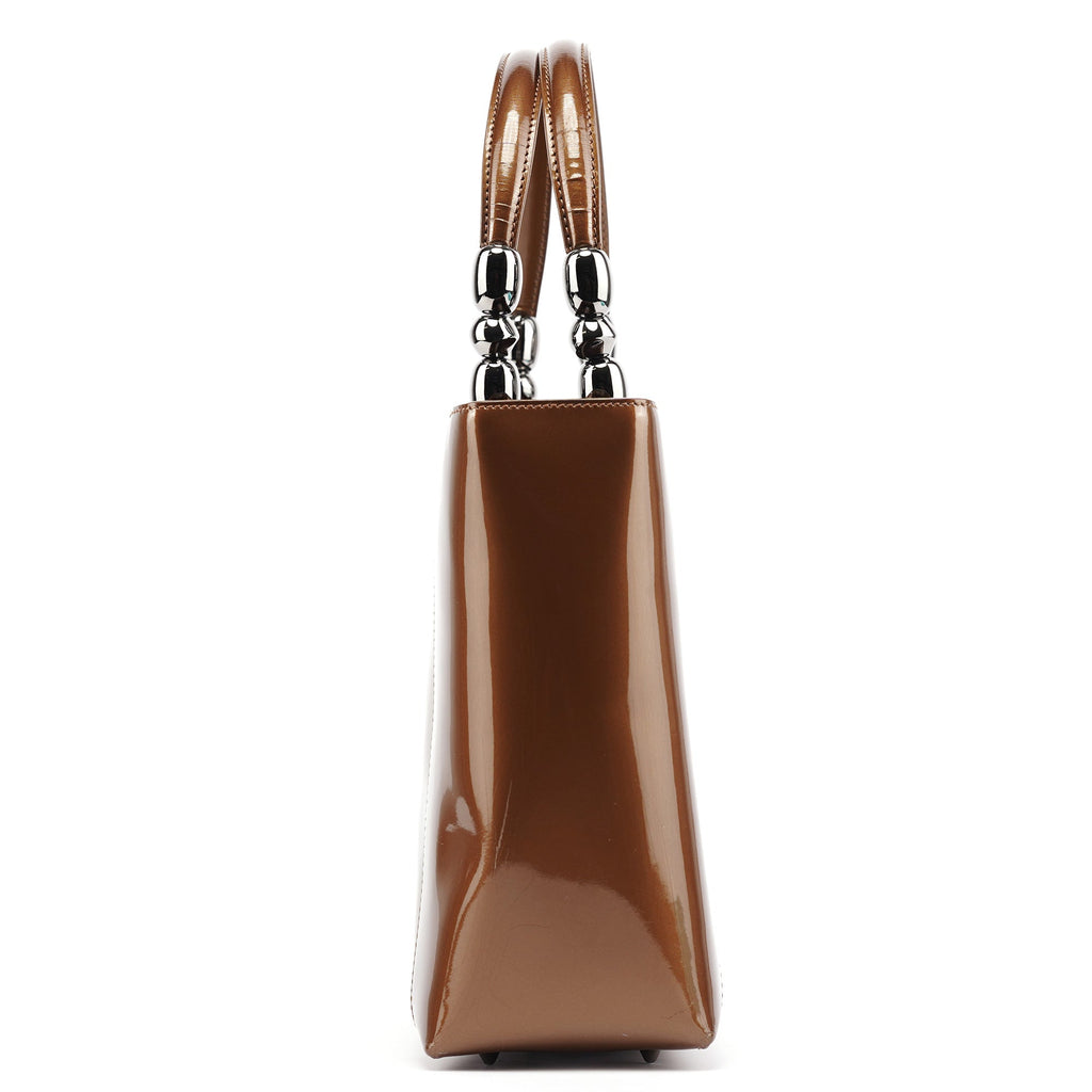 Brown Patent Leather Lady Dior Tote Bag