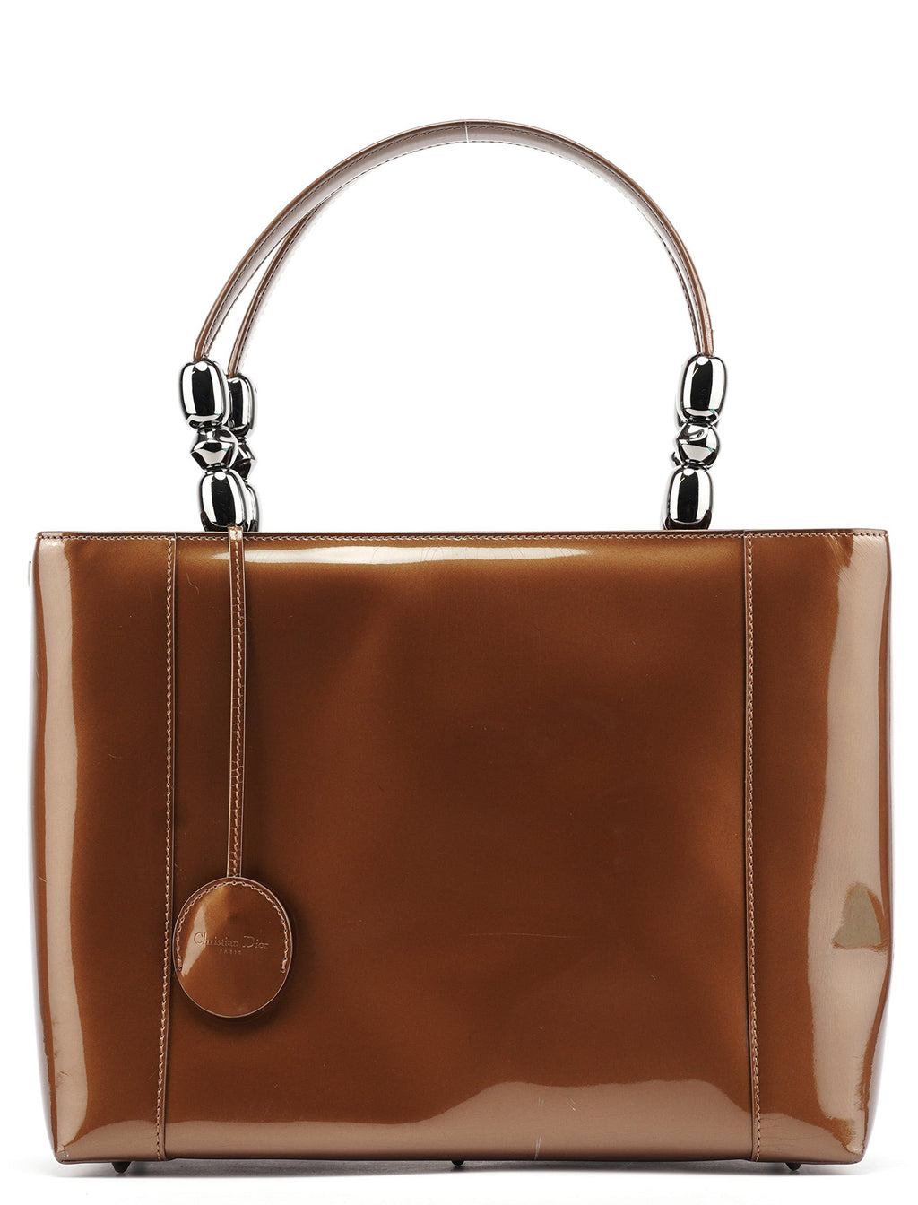 Brown Patent Leather Lady Dior Tote Bag