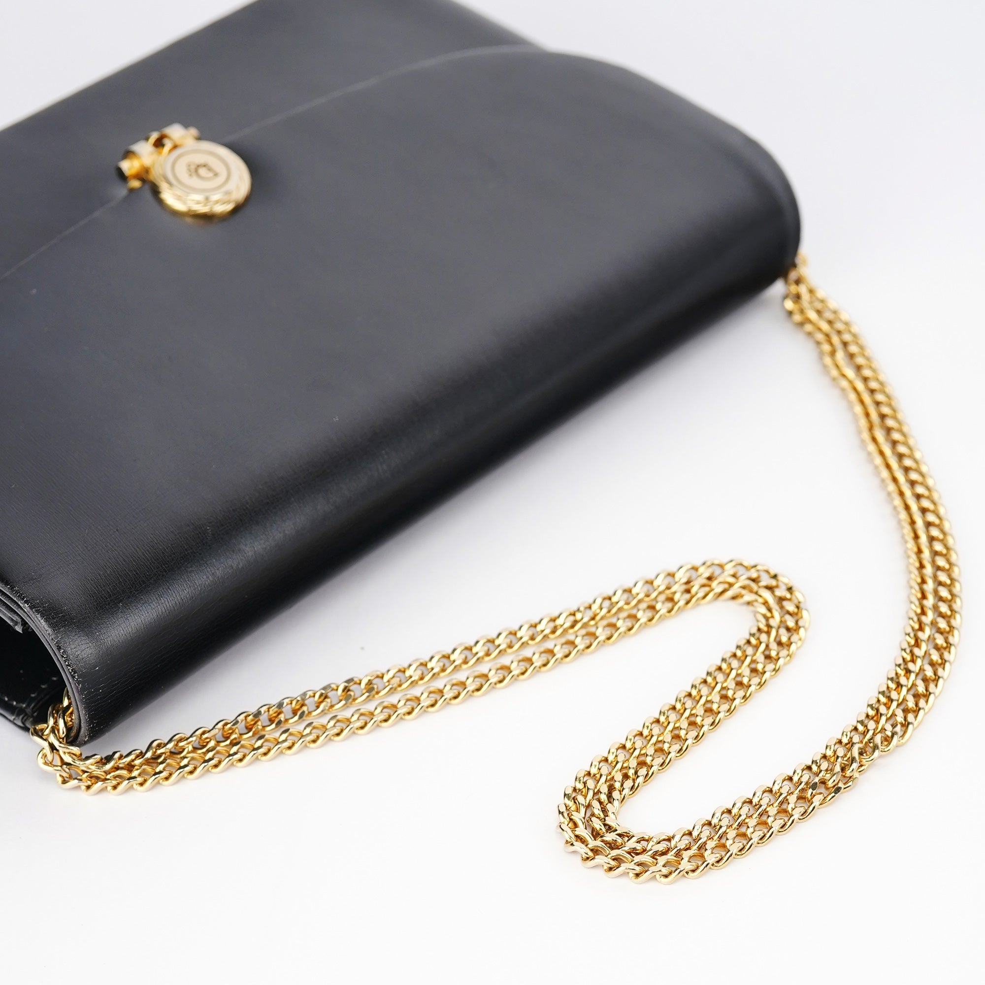 Vintage Black Calfskin Chain Shoulder Bag