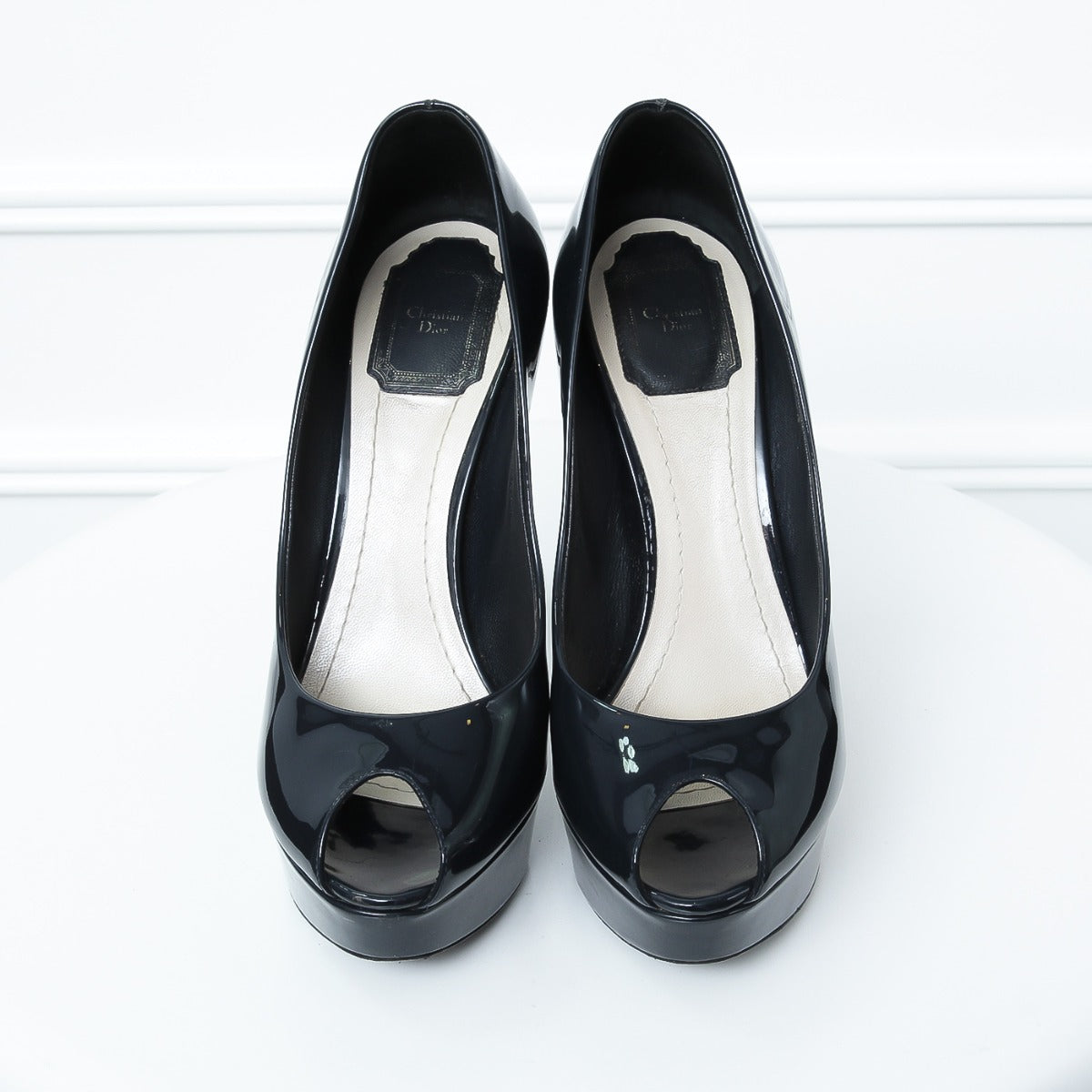 Christian Dior Dark Blue Cannage Peeptoe Heels 38 1-2