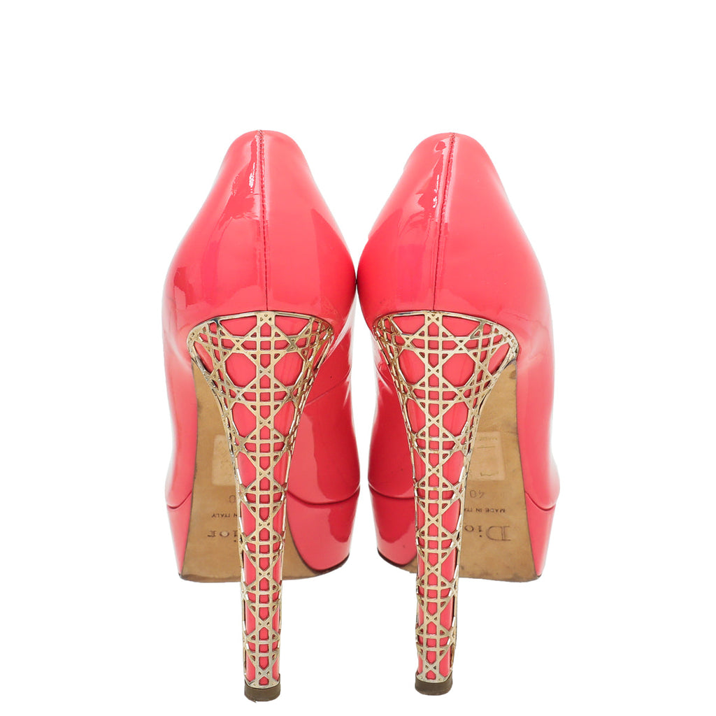 Christian Dior Coral Metal Cannage Peep Toe Platform Pump 40