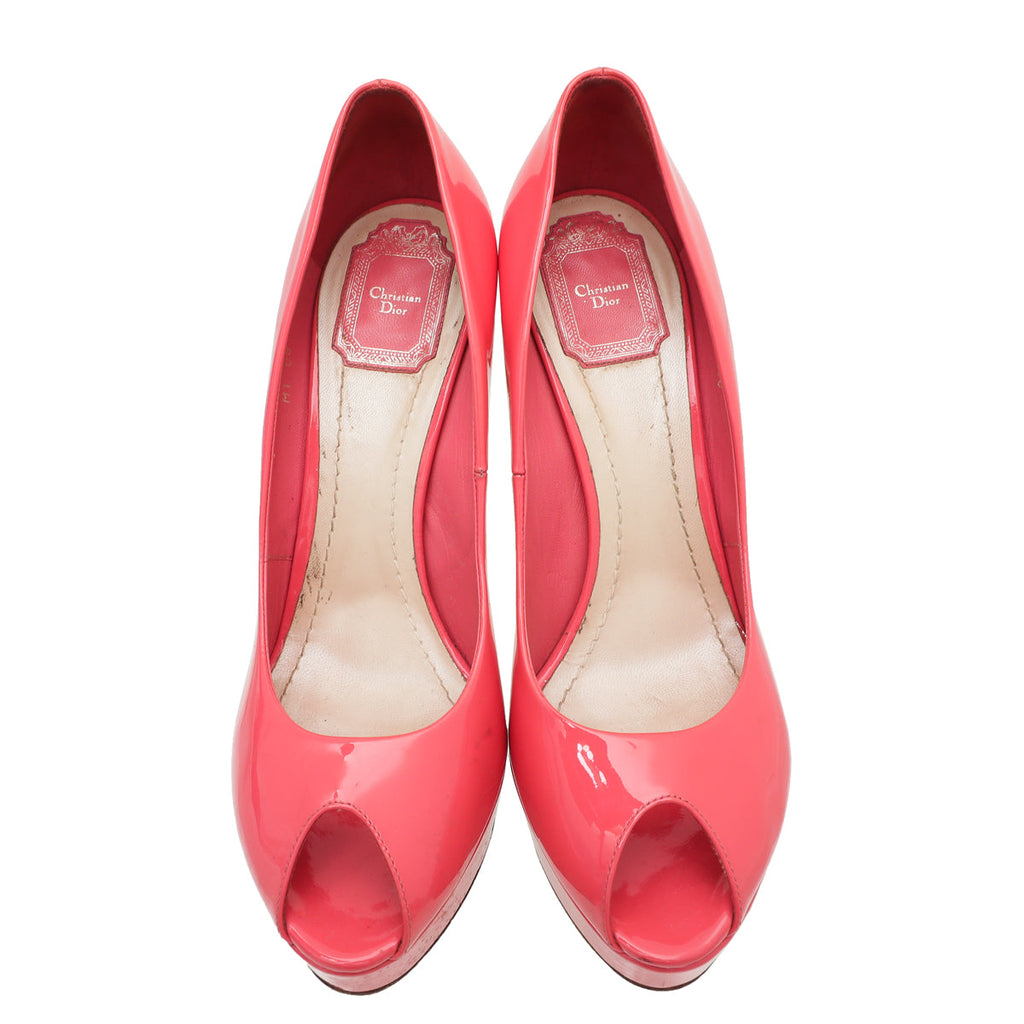 Christian Dior Coral Metal Cannage Peep Toe Platform Pump 40