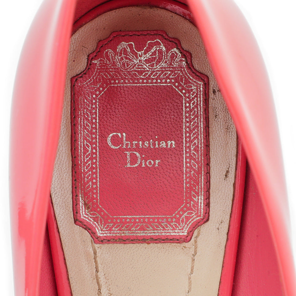 Christian Dior Coral Metal Cannage Peep Toe Platform Pump 40
