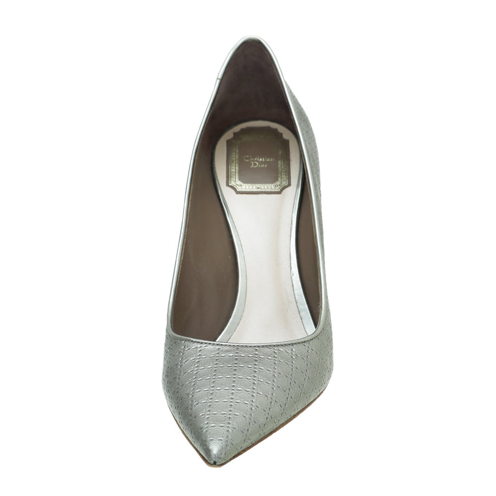 Christian Dior Silver Micro Cannage Cherie Pointed Toe 39