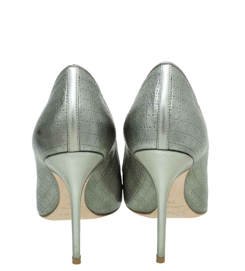 Christian Dior Silver Micro Cannage Cherie Pointed Toe 39