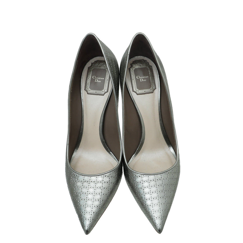 Christian Dior Silver Micro Cannage Cherie Pointed Toe 39