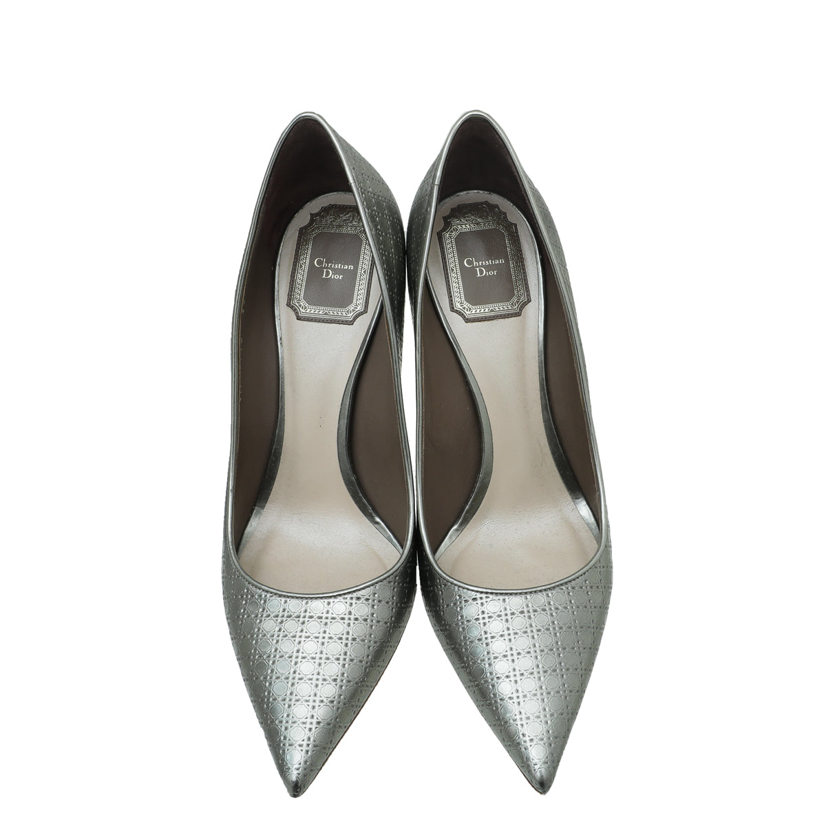 Christian Dior Silver Micro Cannage Cherie Pointed Toe 39