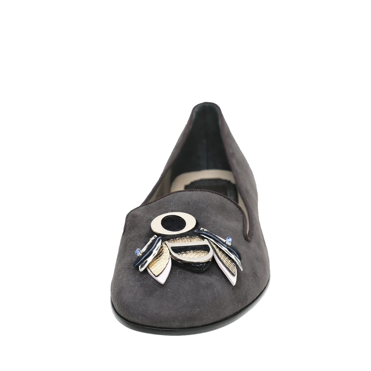 Christian Dior Deep Grey Suede Butterfly Embellished Flat Ballerina 38