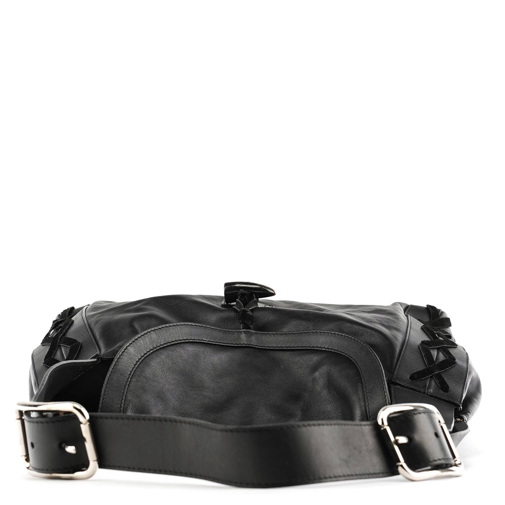 Black Calfskin Leather Horn Hobo Bag