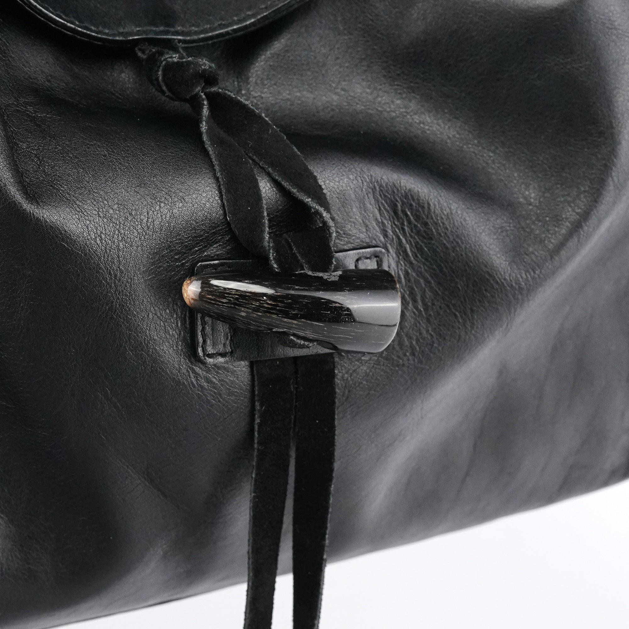 Black Calfskin Leather Horn Hobo Bag