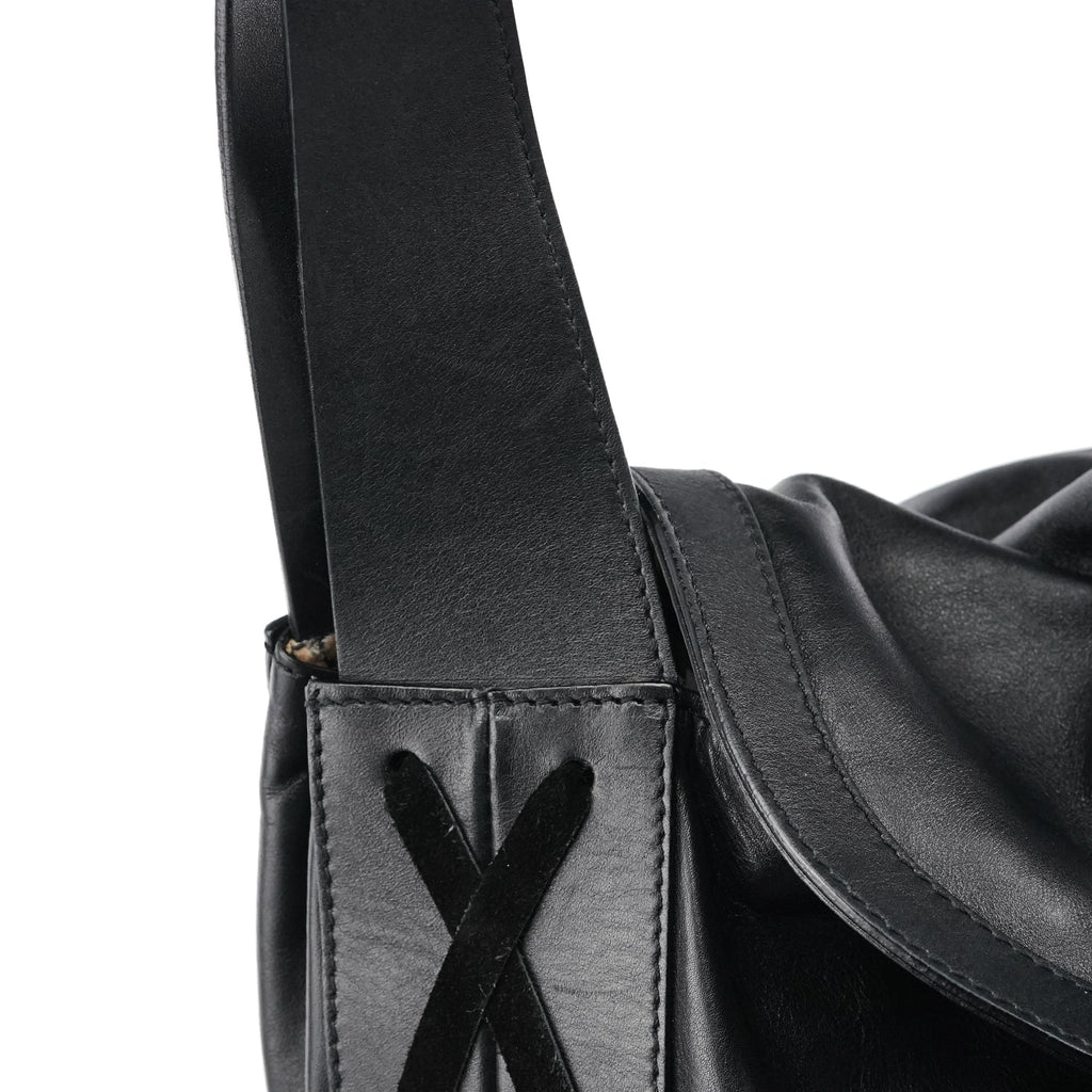 Black Calfskin Leather Horn Hobo Bag