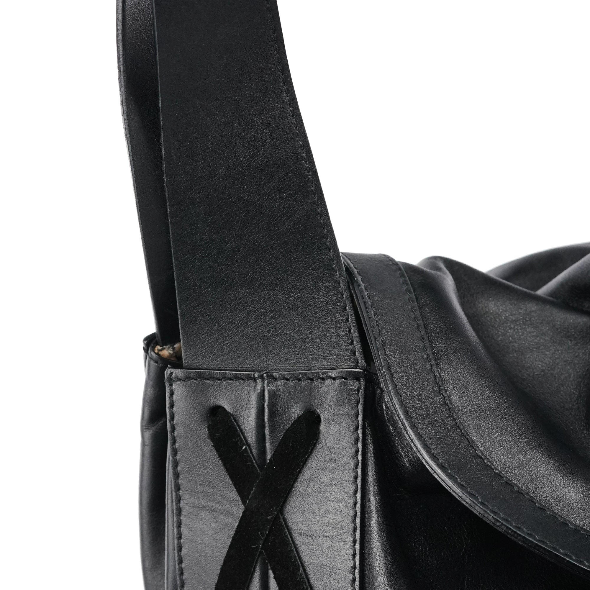 Black Calfskin Leather Horn Hobo Bag