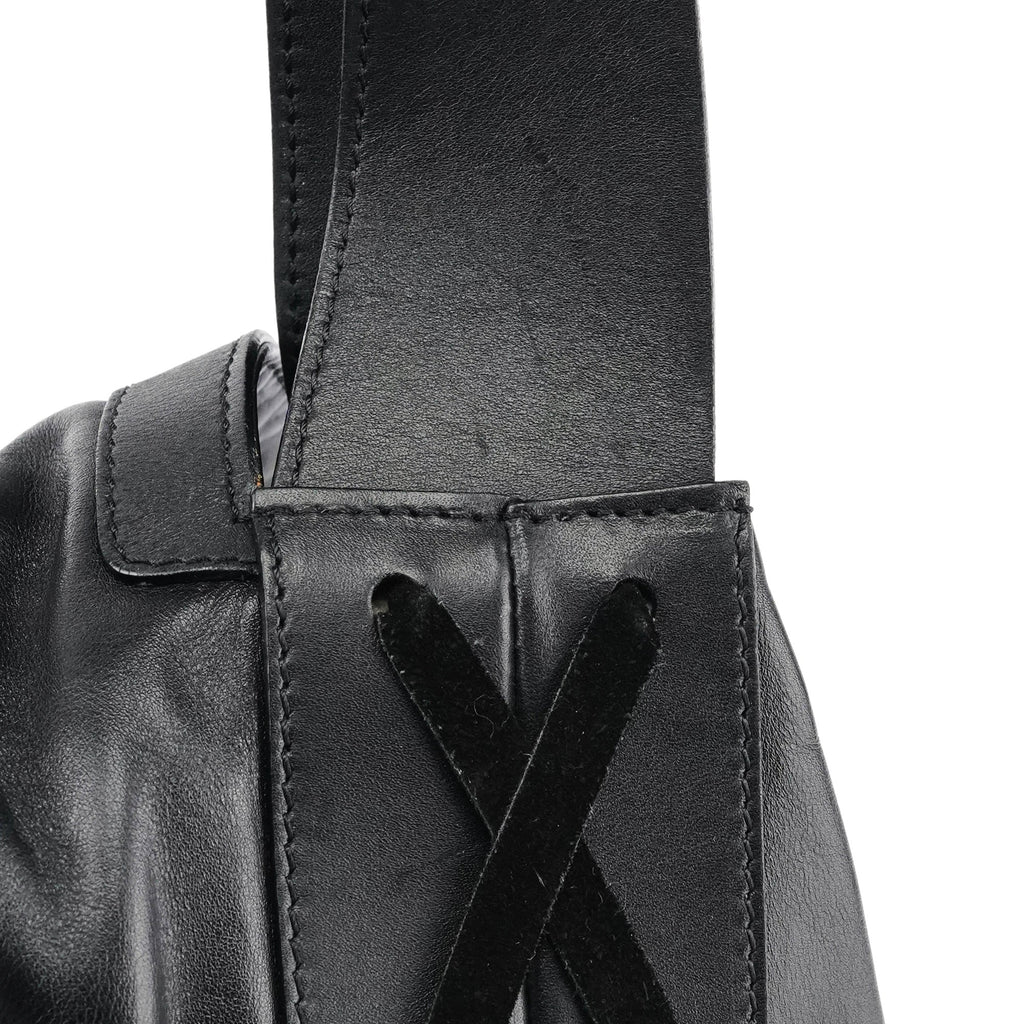 Black Calfskin Leather Horn Hobo Bag