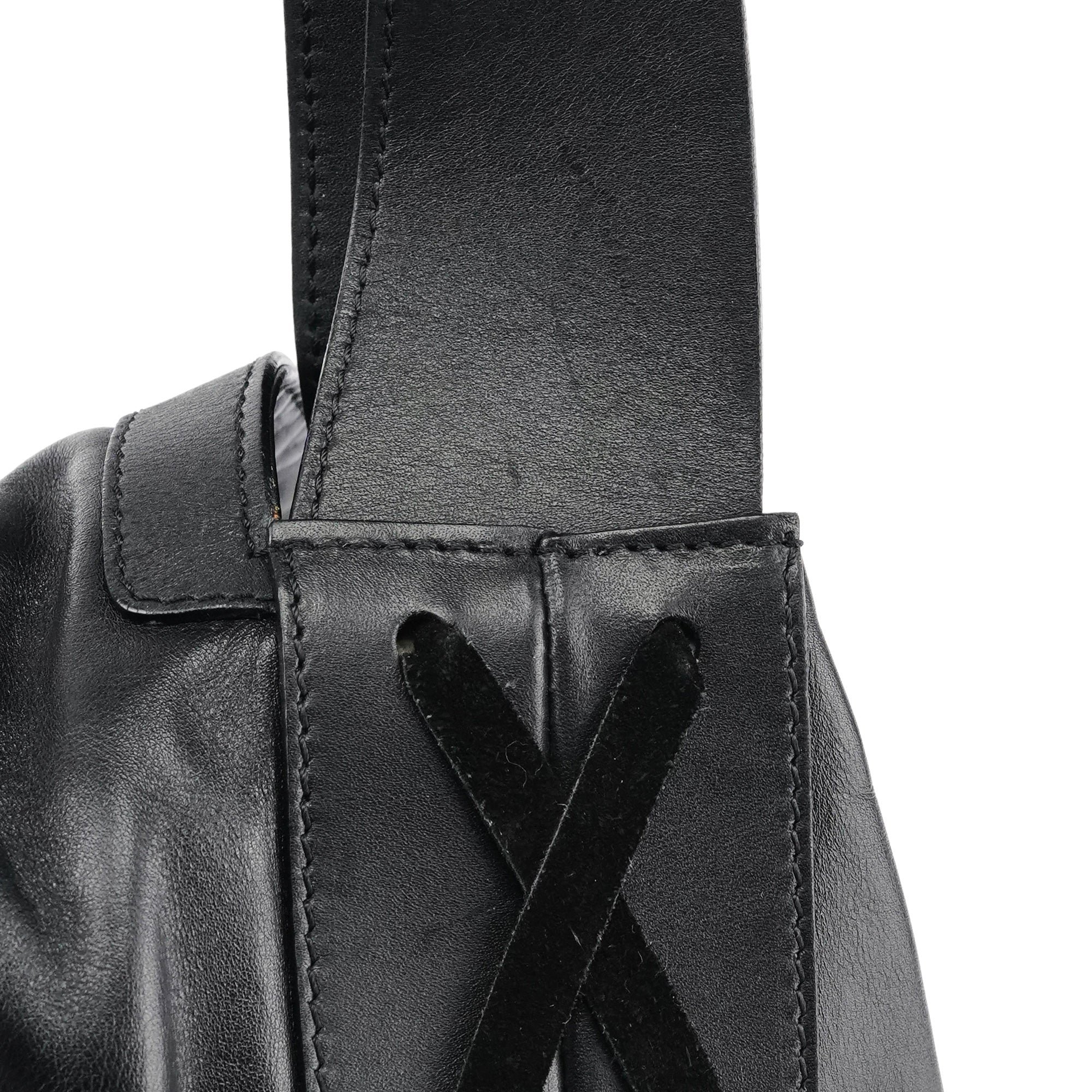 Black Calfskin Leather Horn Hobo Bag