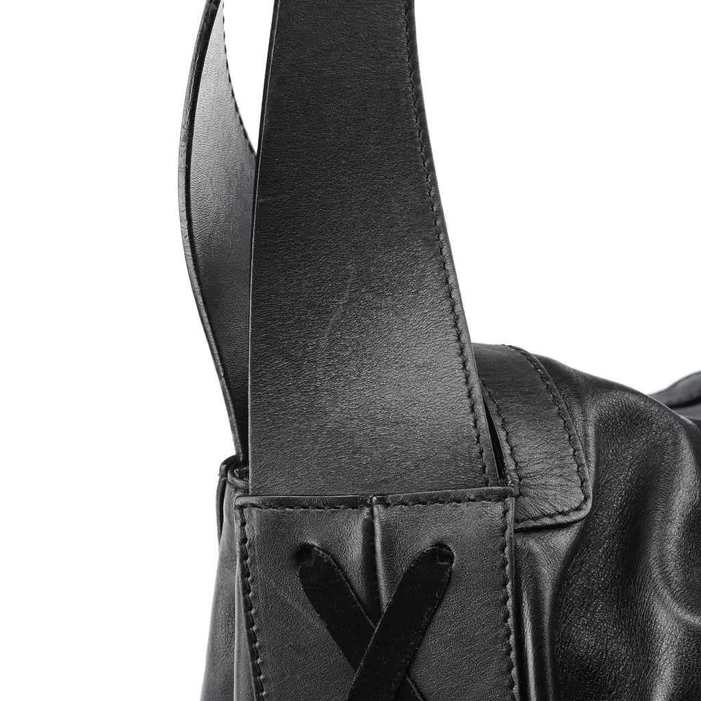 Black Calfskin Leather Horn Hobo Bag
