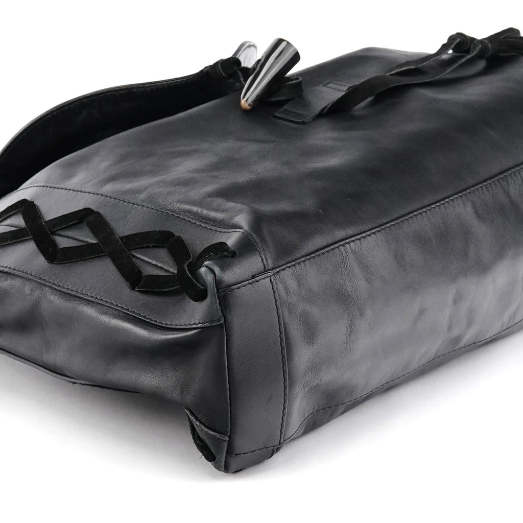 Black Calfskin Leather Horn Hobo Bag
