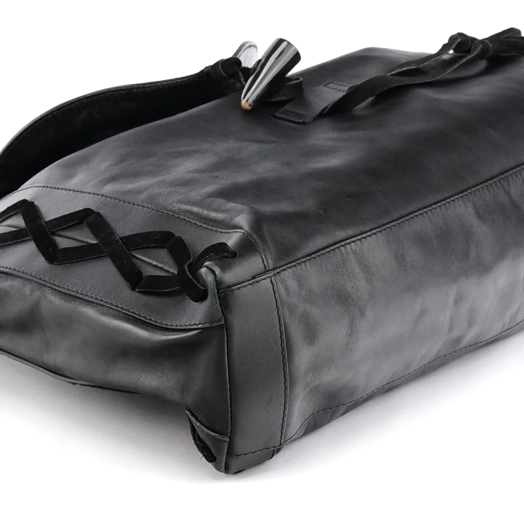 Black Calfskin Leather Horn Hobo Bag
