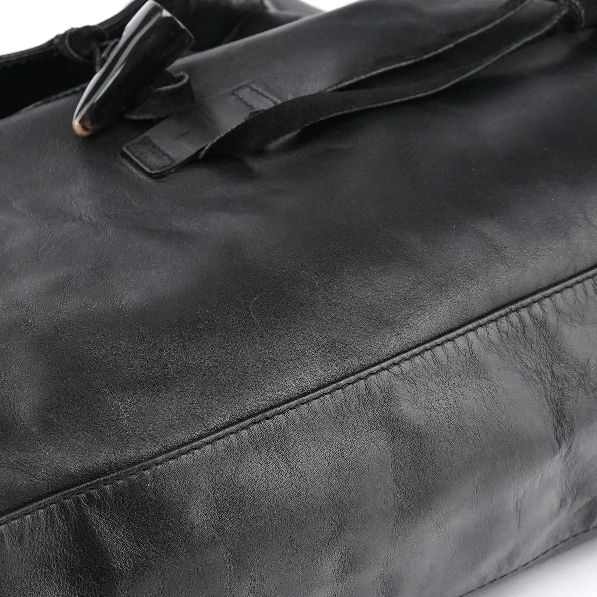 Black Calfskin Leather Horn Hobo Bag