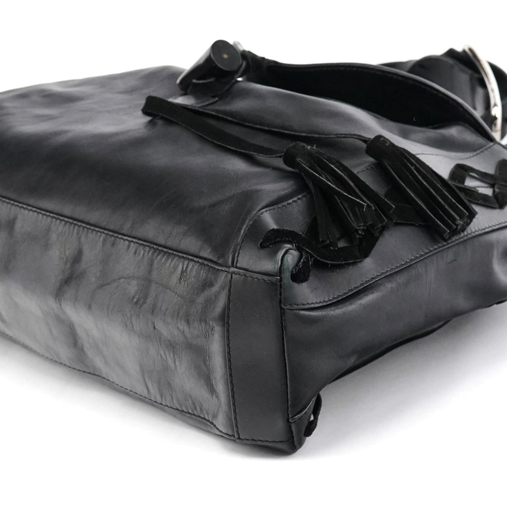 Black Calfskin Leather Horn Hobo Bag