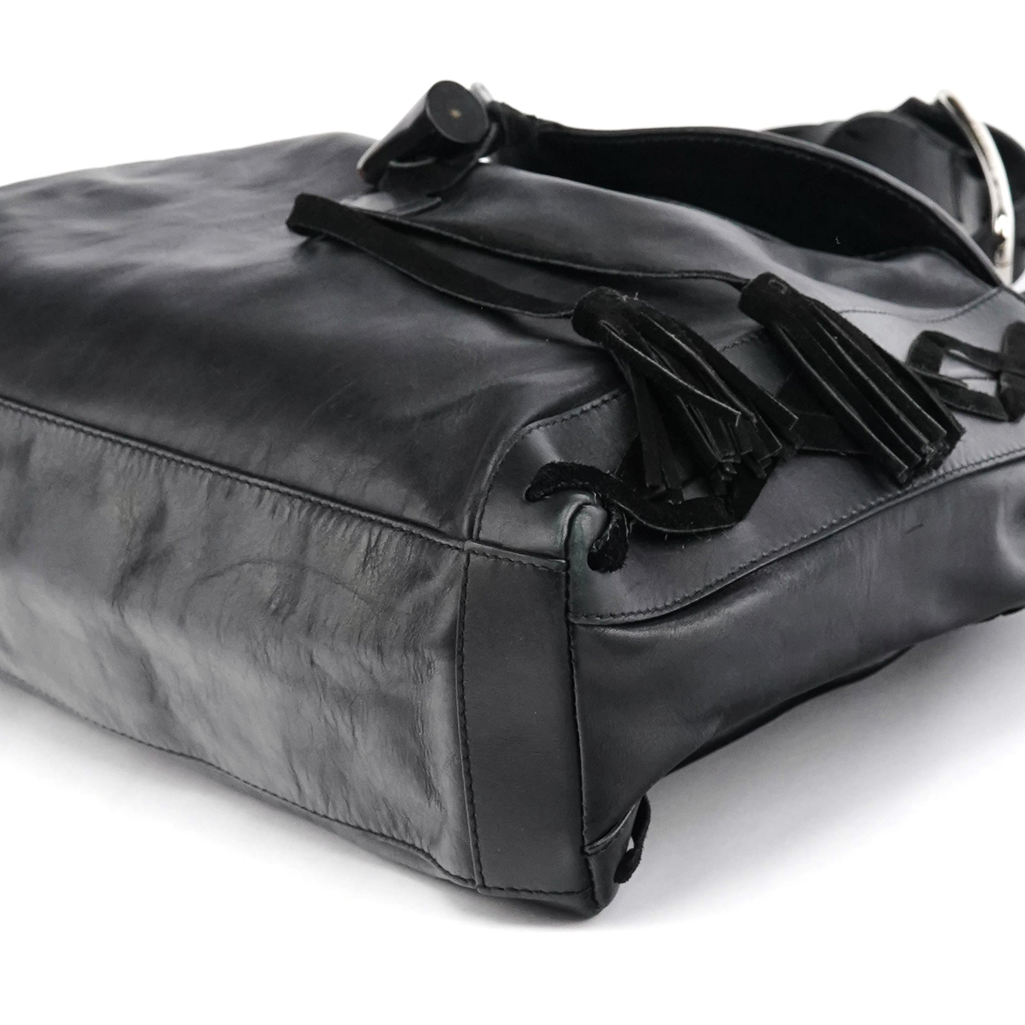 Black Calfskin Leather Horn Hobo Bag