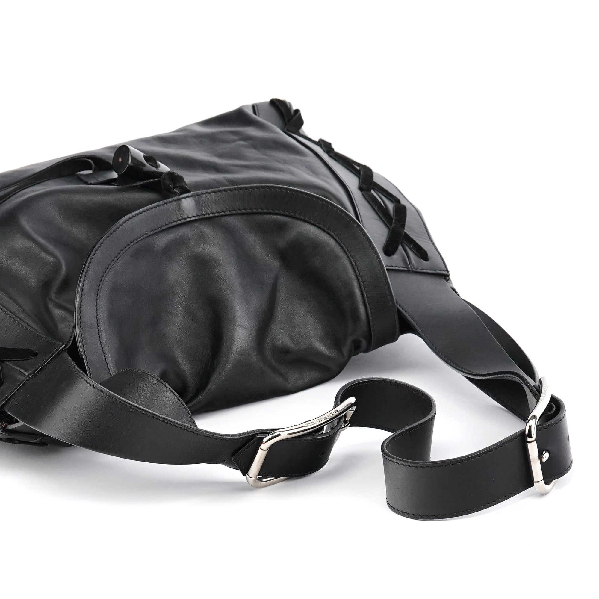 Black Calfskin Leather Horn Hobo Bag