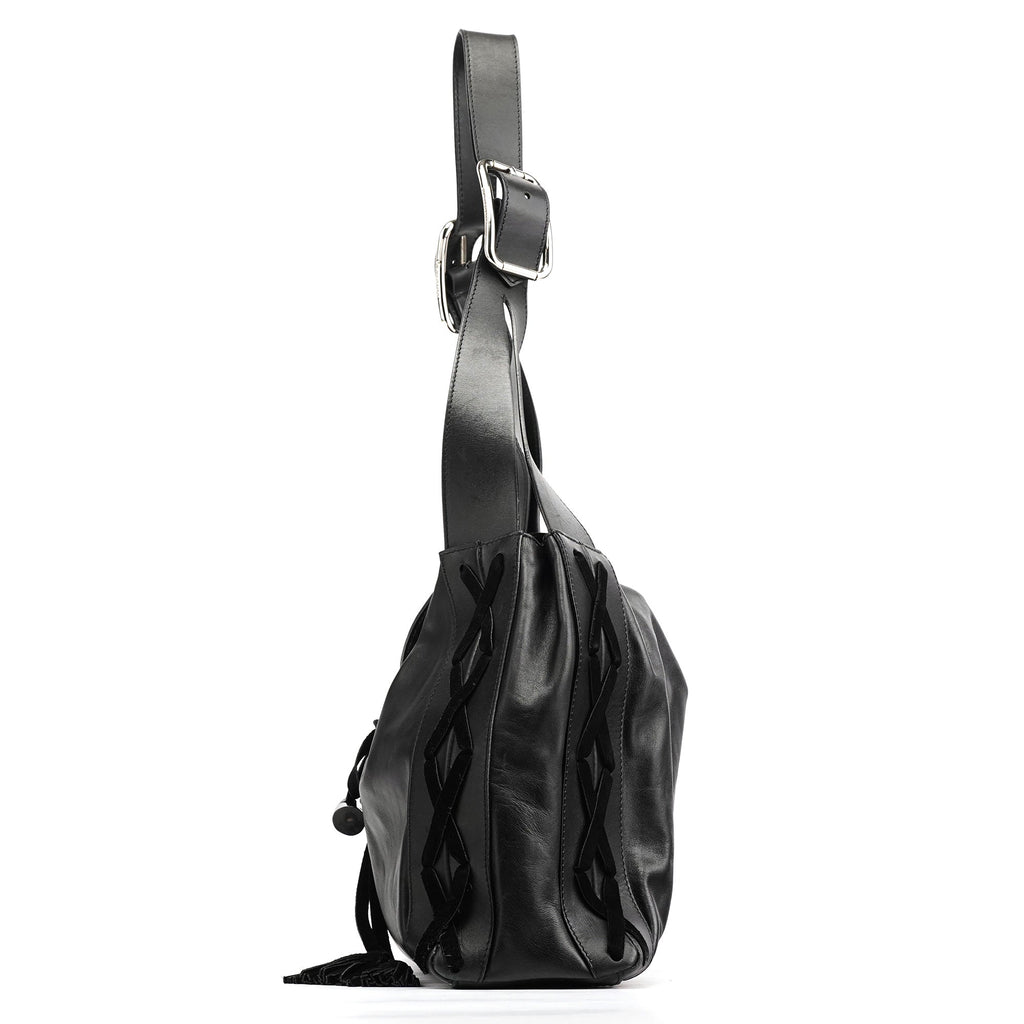 Black Calfskin Leather Horn Hobo Bag