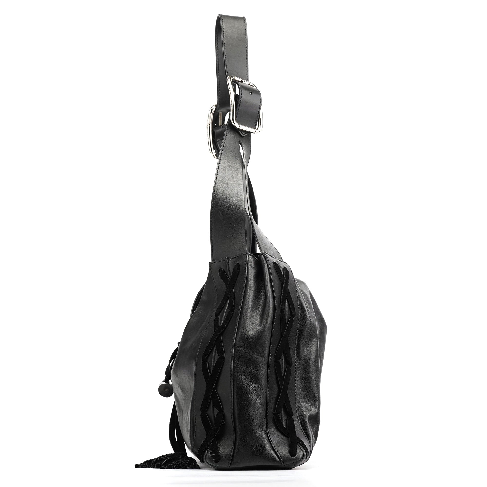 Black Calfskin Leather Horn Hobo Bag