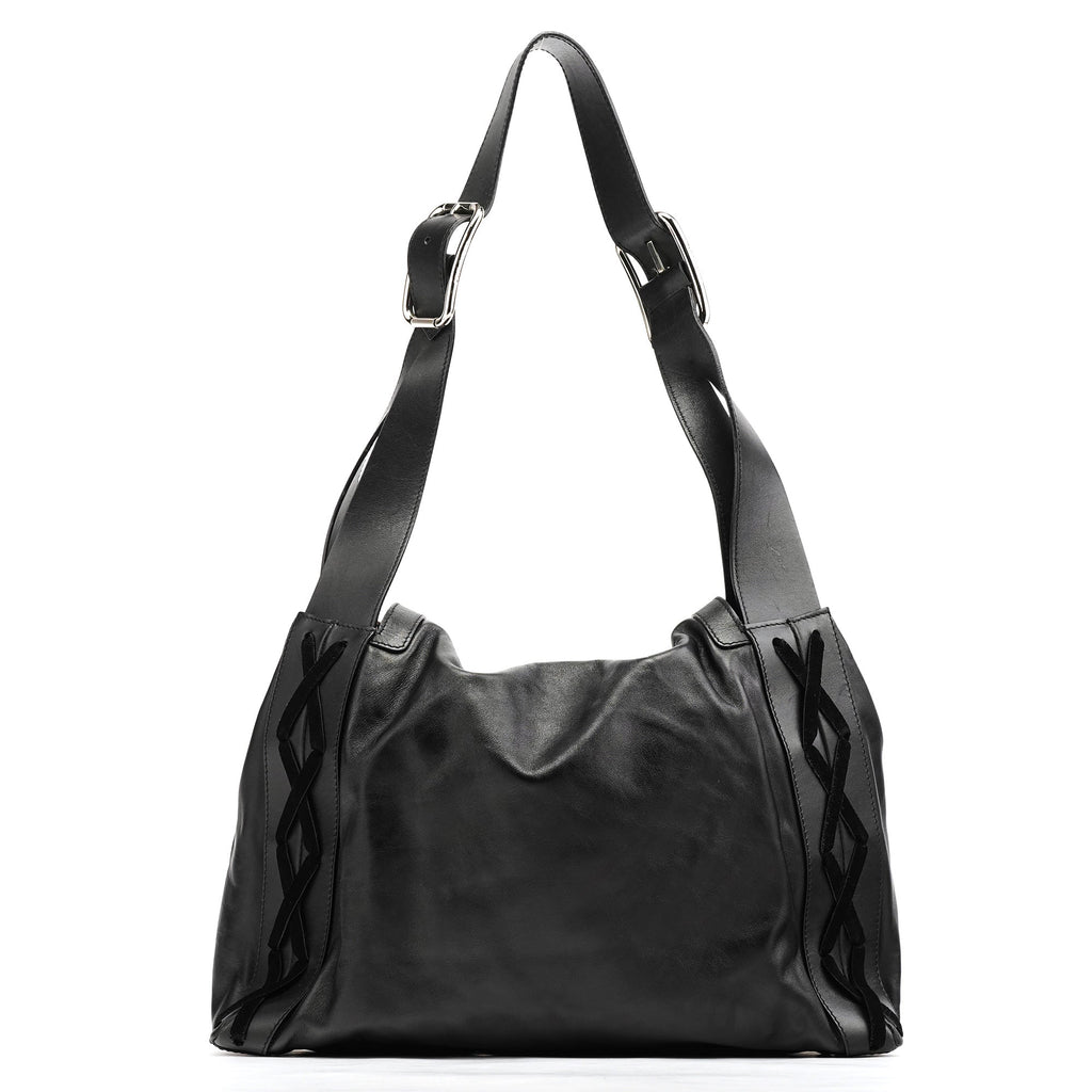 Black Calfskin Leather Horn Hobo Bag