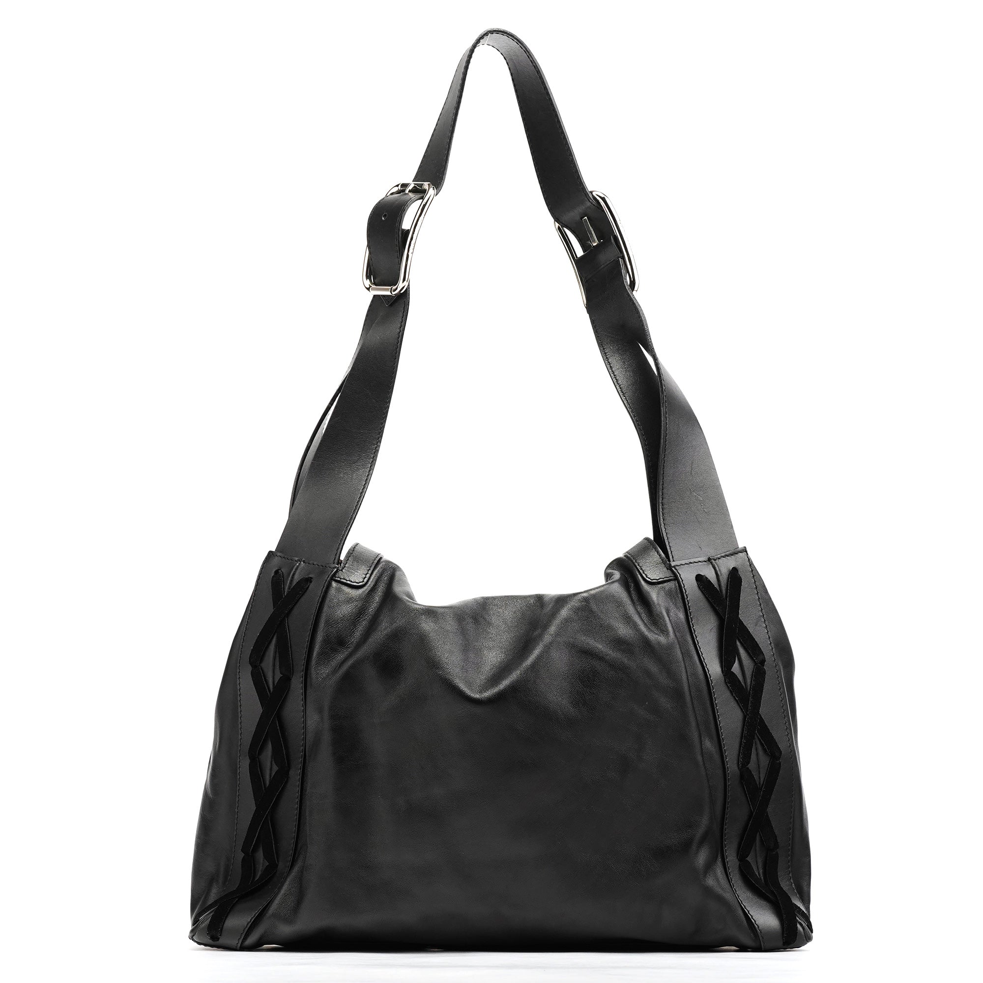 Black Calfskin Leather Horn Hobo Bag