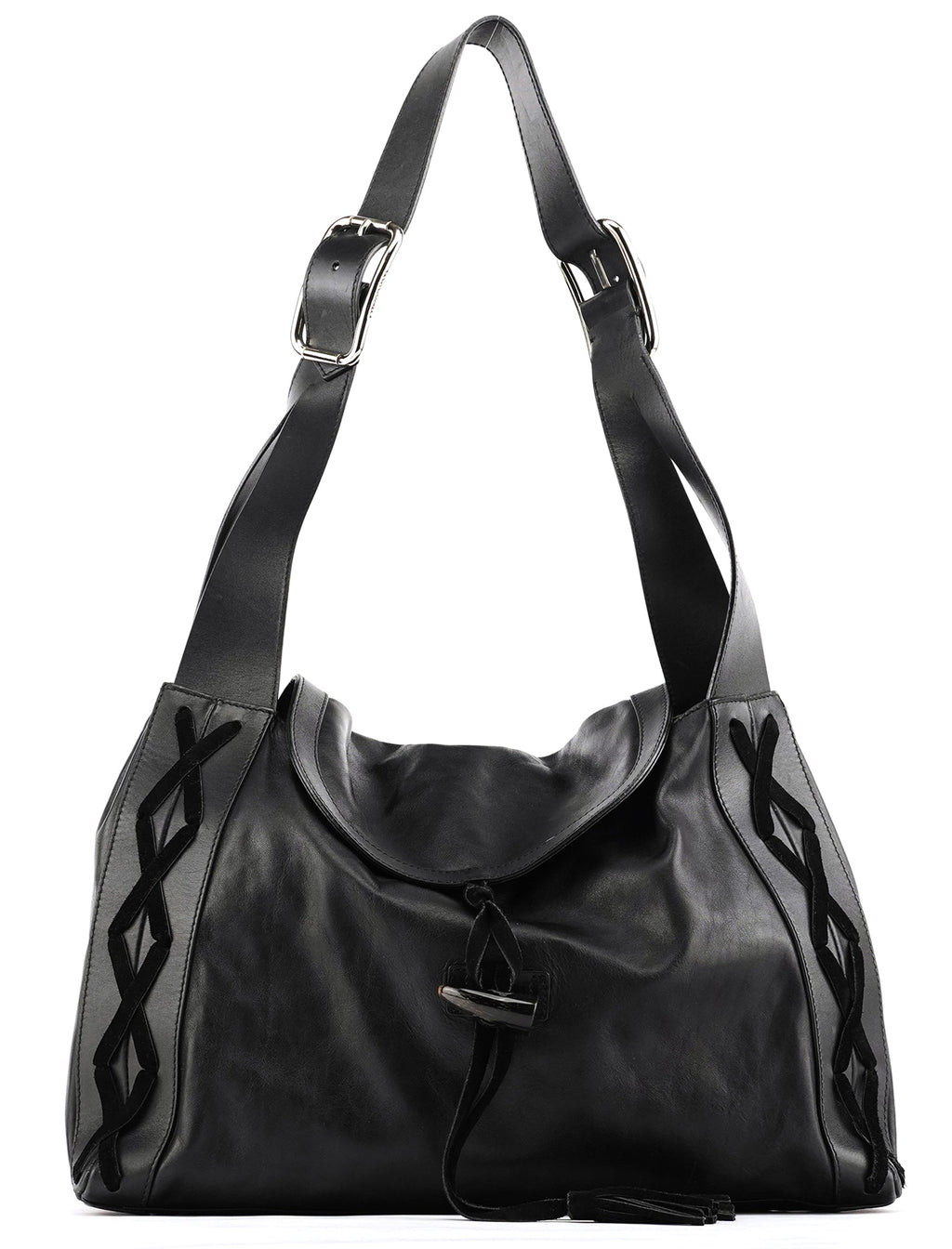 Black Calfskin Leather Horn Hobo Bag