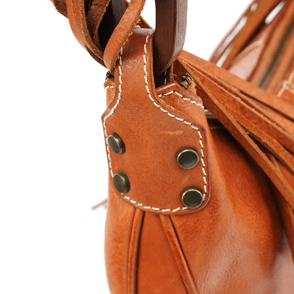 Brown Leather Fringe Hobo Shoulder Bag