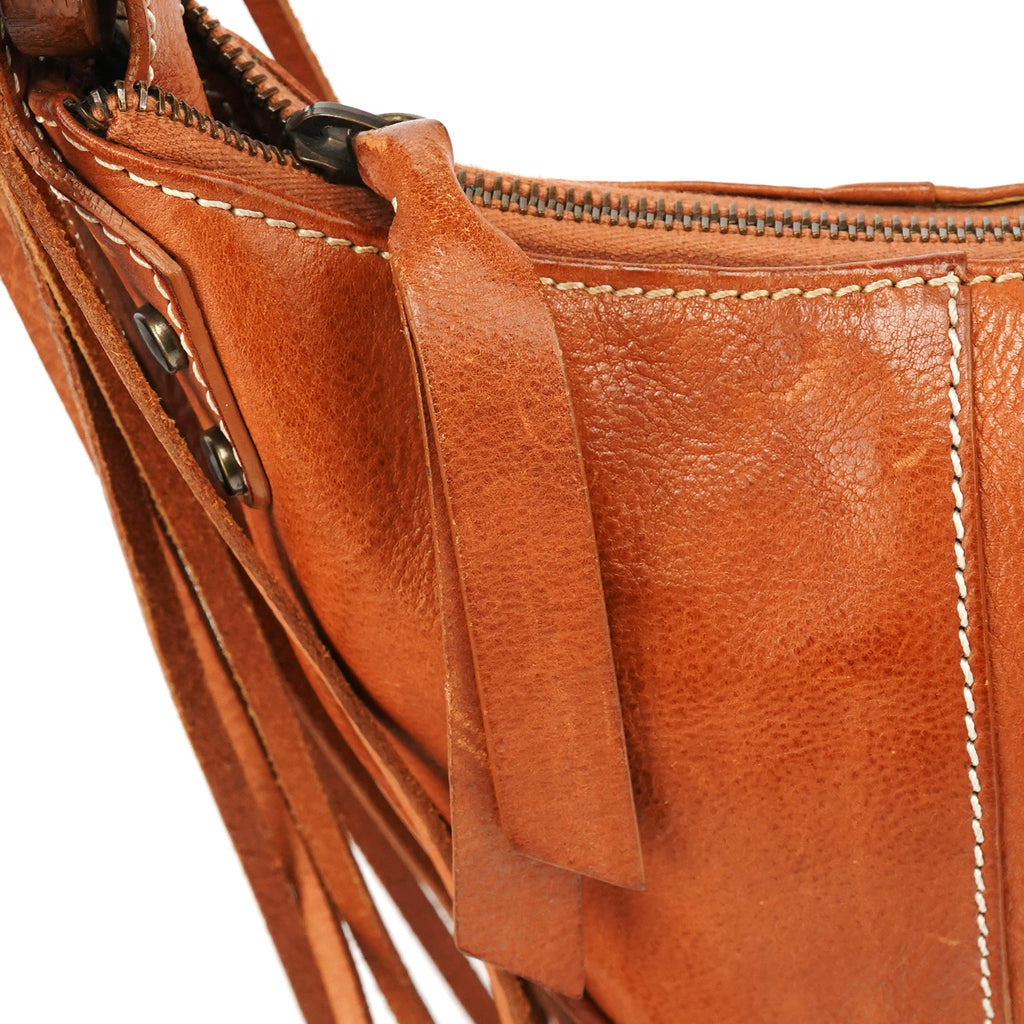 Brown Leather Fringe Hobo Shoulder Bag