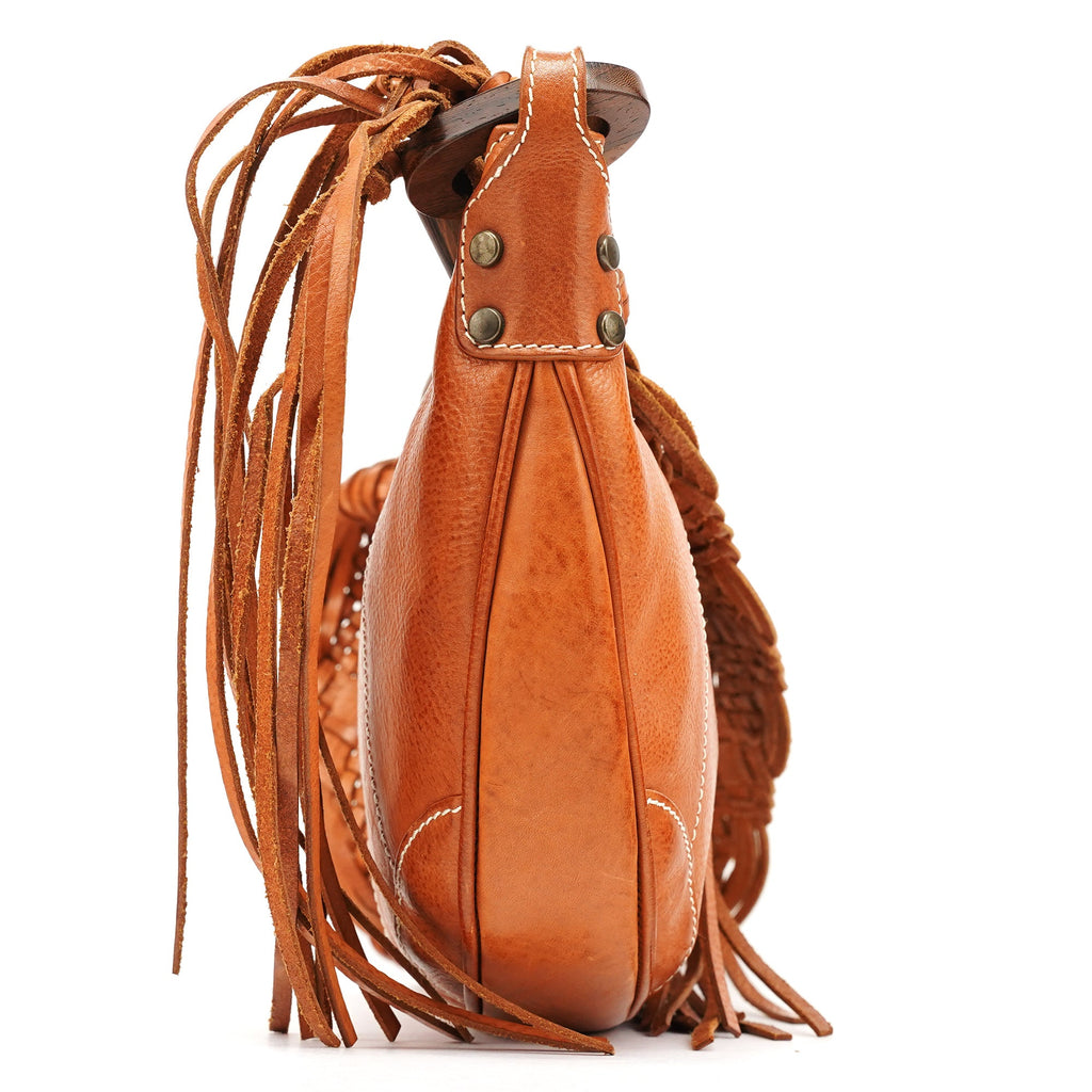 Brown Leather Fringe Hobo Shoulder Bag