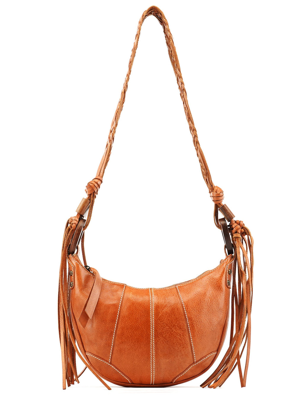 Brown Leather Fringe Hobo Shoulder Bag