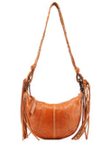 Brown Leather Fringe Hobo Shoulder Bag