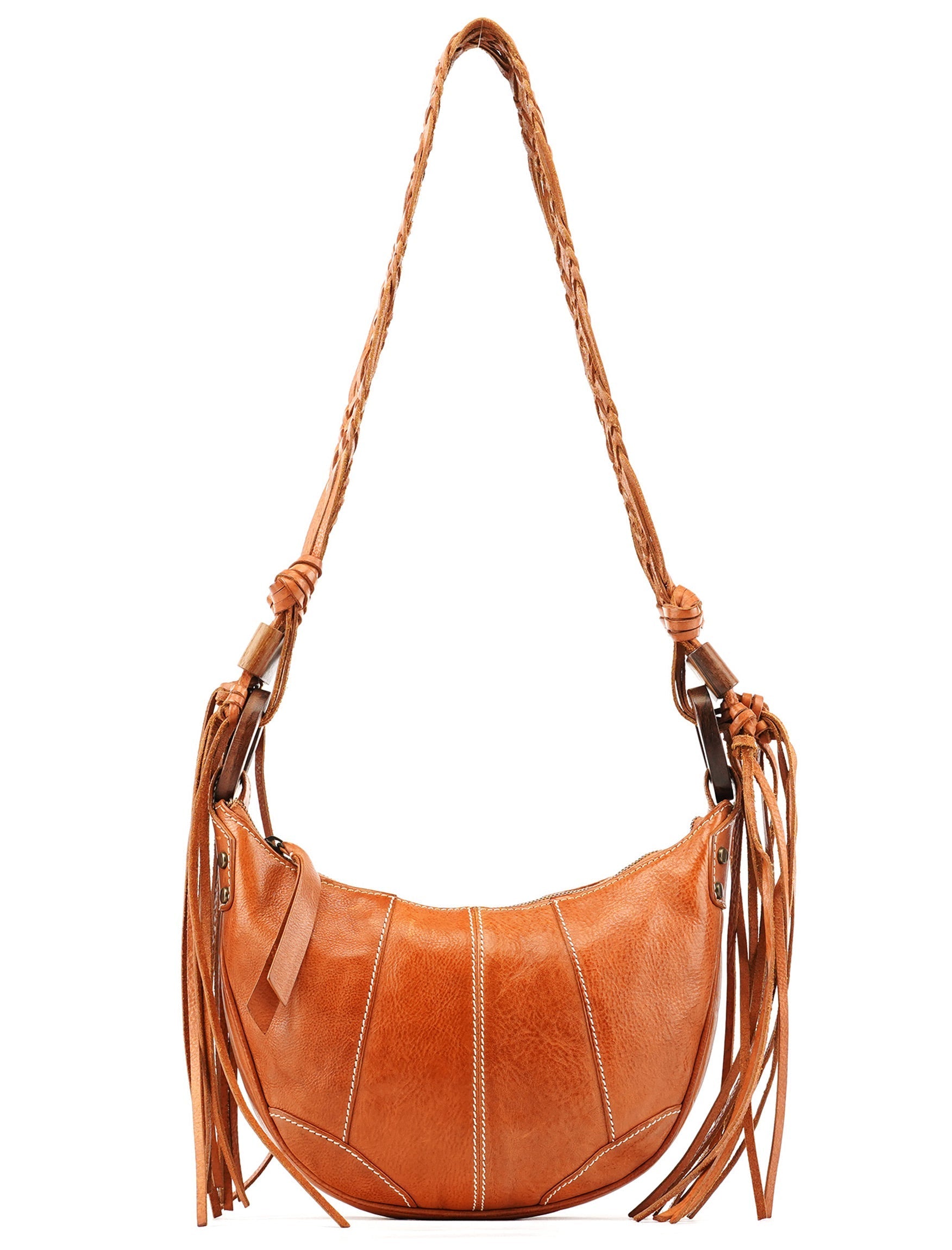 Brown Leather Fringe Hobo Shoulder Bag