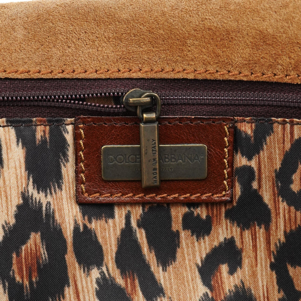 Beige Brown Suede Belt Tote Bag
