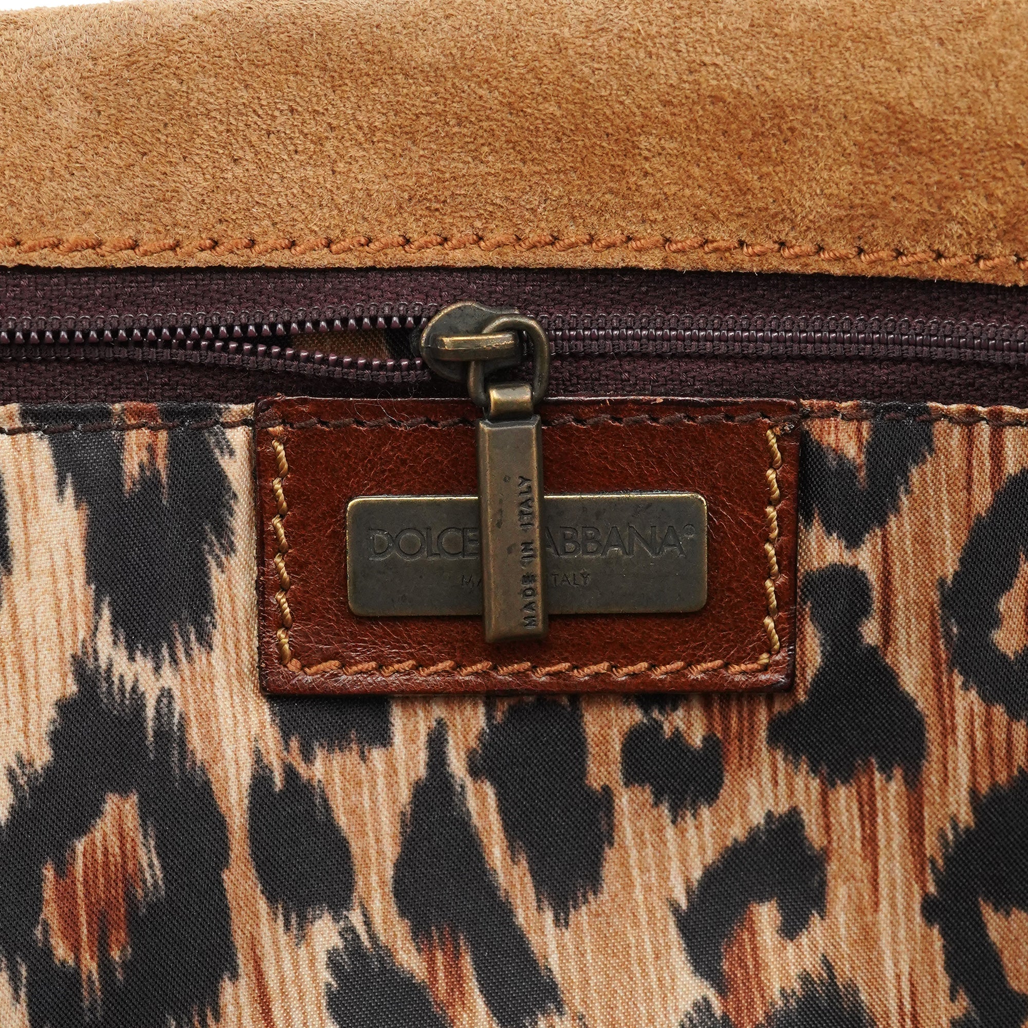 Beige Brown Suede Belt Tote Bag