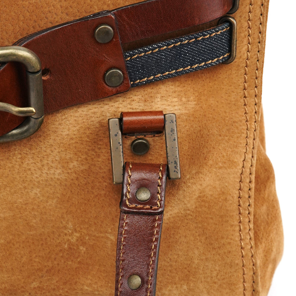 Beige Brown Suede Belt Tote Bag