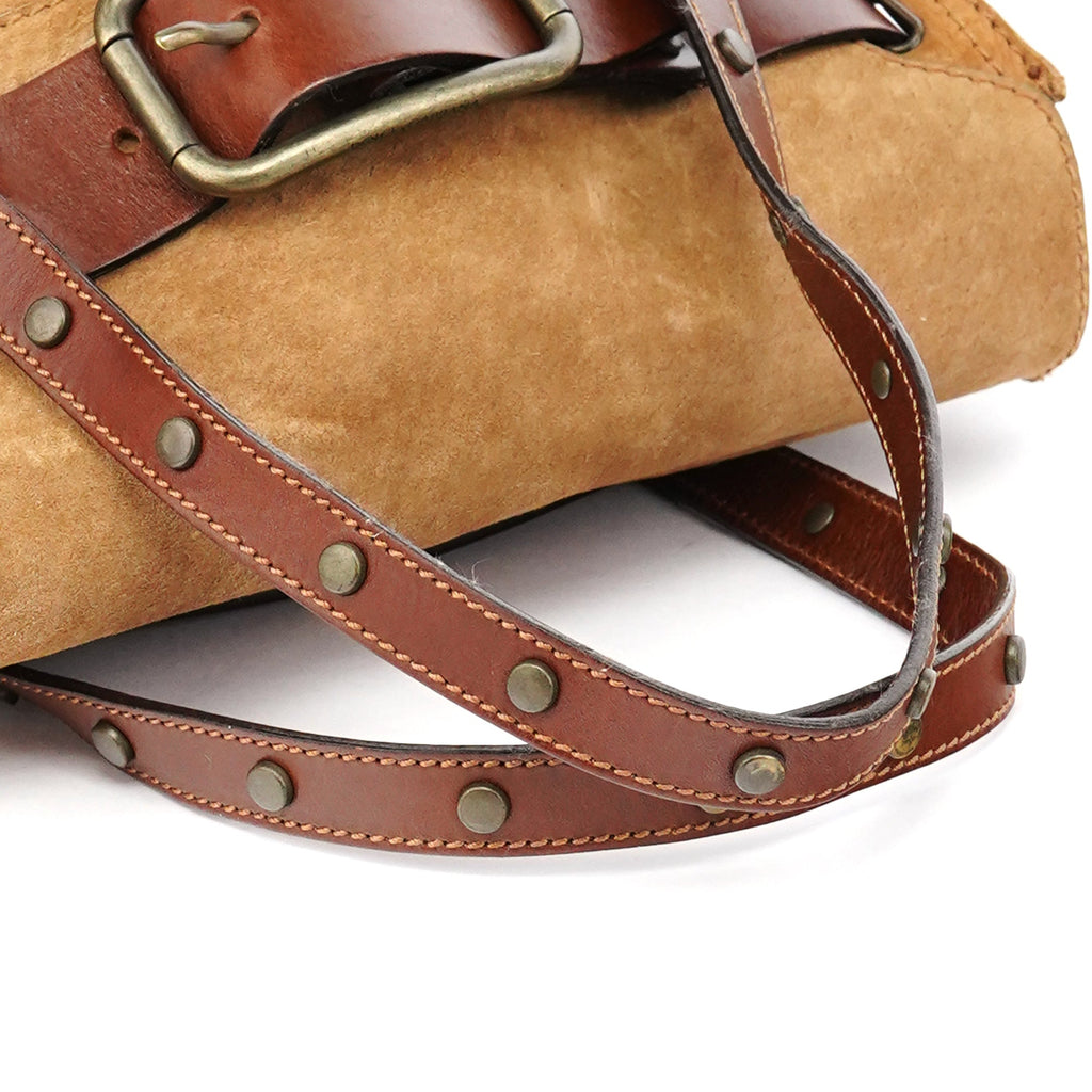 Beige Brown Suede Belt Tote Bag